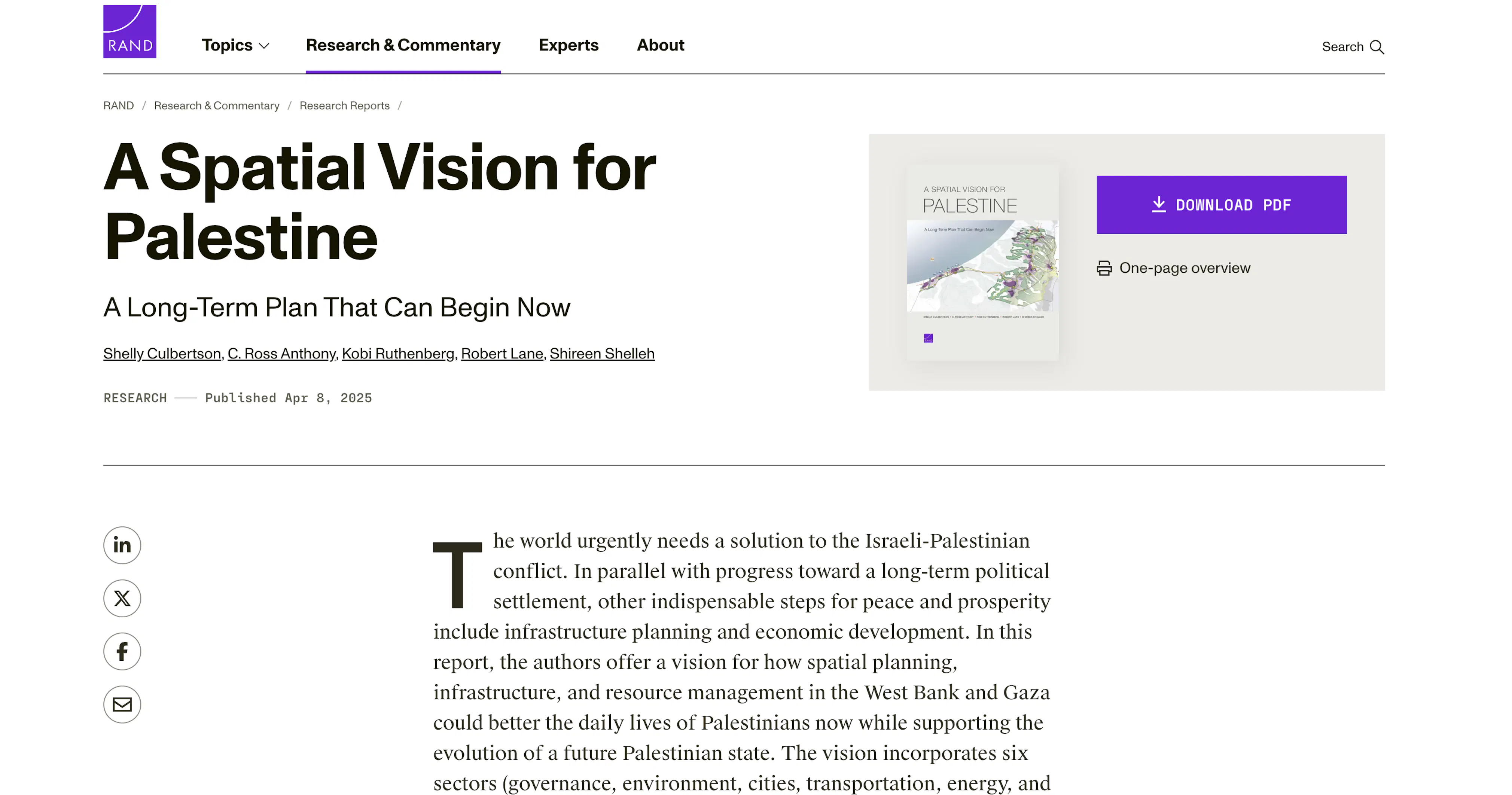 Rand report – A spatial vision for Palestine